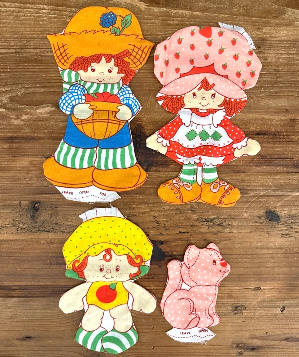 4 Vintage Strawberry Shortcake Cut & Sew Fabric Panel Pillows Custard Apple Pie